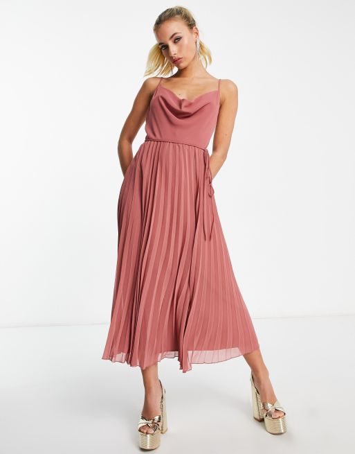 Pink pleated dress clearance asos