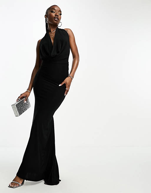 ASOS DESIGN cowl neck super plunge neck slinky maxi dress in black | ASOS