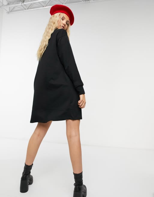 ASOS DESIGN cowl neck swing sweatshirt dress with pockets in black