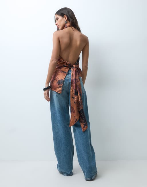 ASOS DESIGN cowl neck tie back satin top, 5 of 5