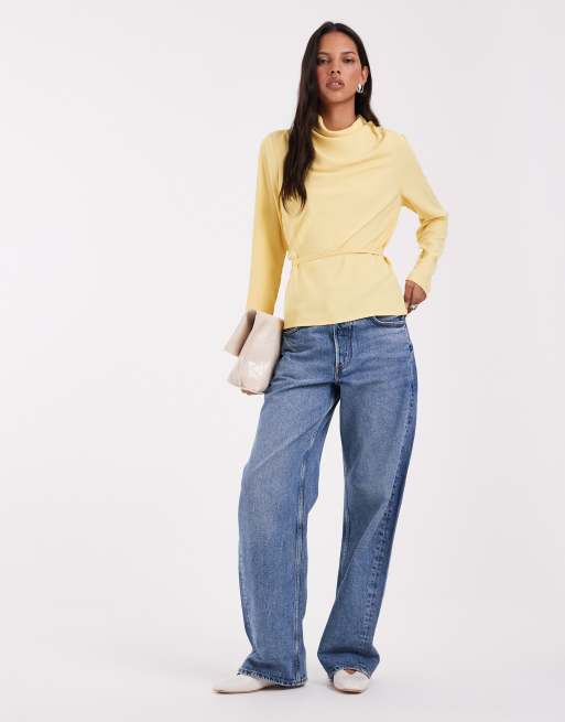 ASOS DESIGN cowl neck tie waist blouse in buttermilk, 2 of 4