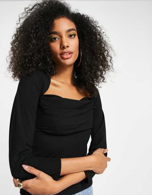 black cowl neck long sleeve top