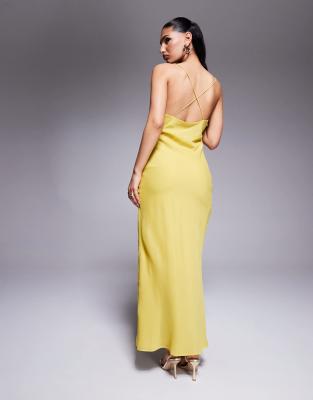 Asos Design Cowl Neck Twist Front Maxi Dress In Yellow