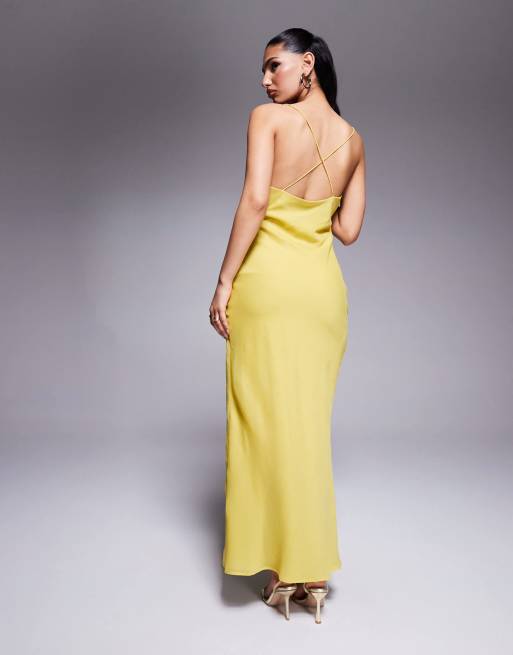 ASOS DESIGN cowl neck twist front maxi dress in yellow