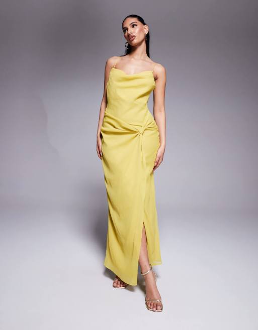 ASOS DESIGN cowl neck twist front maxi dress in yellow