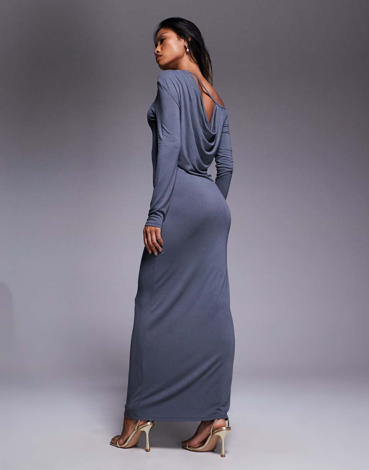 ASOS DESIGN cowl open back maxi dress in charcoal
