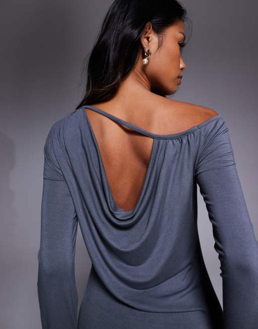 ASOS DESIGN cowl open back maxi dress in charcoal, 4 of 4