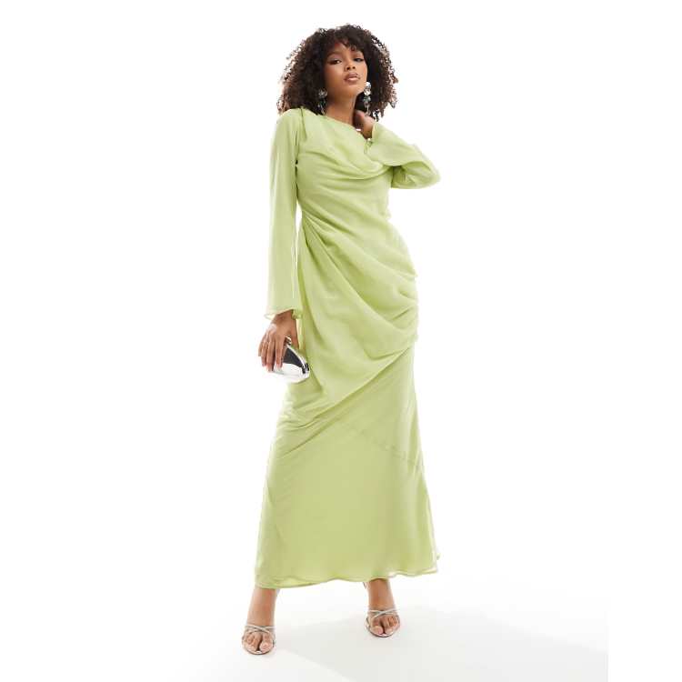 ASOS DESIGN cowl overlay drape front maxi dress in lime green | ASOS