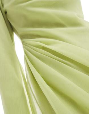 green emerald velvet dress Rent Asos Design Frill Detail Wrap Maxi Dress In Bright Lime Dobby