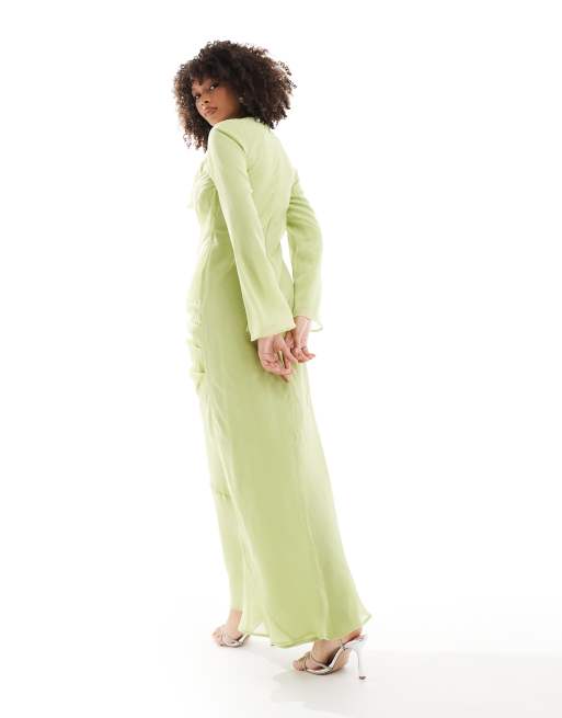 ASOS DESIGN cowl overlay drape front maxi dress in lime green | ASOS