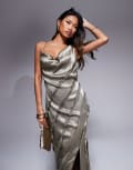[ASOS DESIGN] ASOS DESIGN cowl panelled satin maxi dress in mink-Neutral 16 Mink