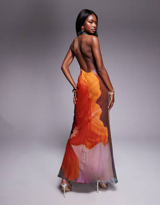 ASOS DESIGN cowl plunge bias cut maxi dress in bold abstract floral print