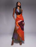 [ASOS DESIGN] ASOS DESIGN cowl plunge bias maxi dress in bold abstract floral print-Multi 10 Bold floral