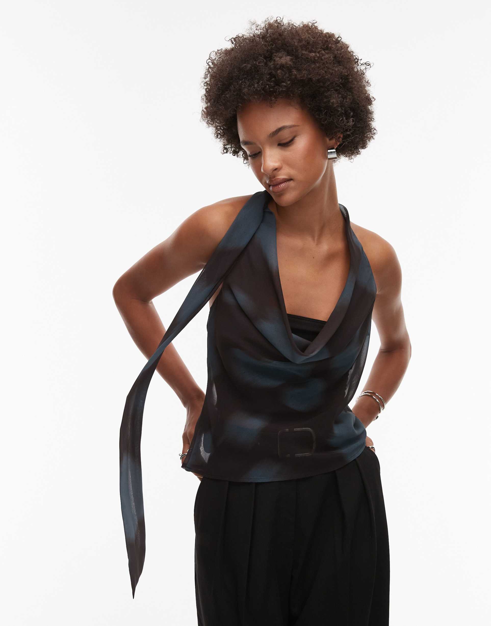 asos design cowl scarf detail cami top in blurred print - part of a set