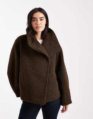Asos Design Cozy Funnel Neck Oversized Jacket In Neutral