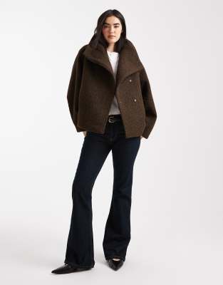 Asos Design Cozy Funnel Neck Oversized Jacket In Neutral