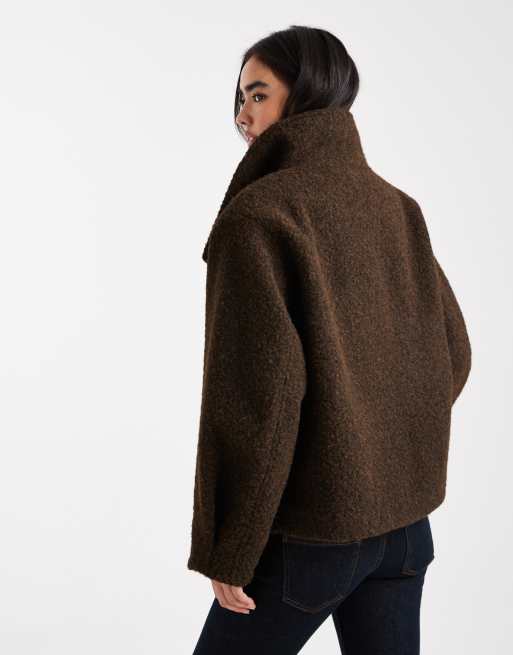 ASOS DESIGN cosy funnel neck oversized jacket in chocolate