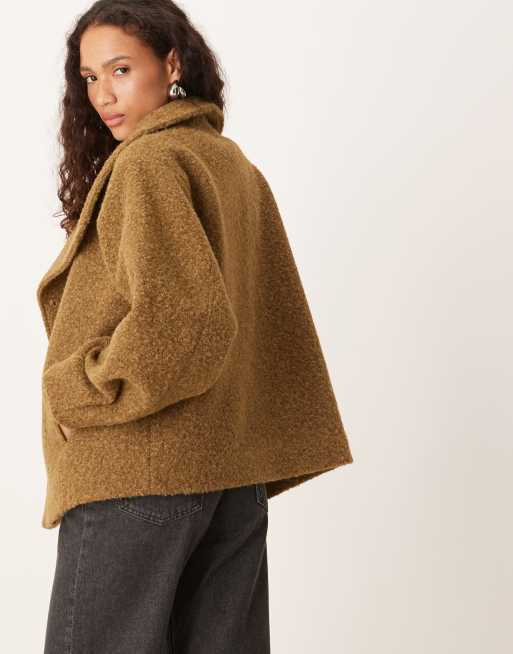 ASOS DESIGN cosy funnel neck oversized jacket in olive