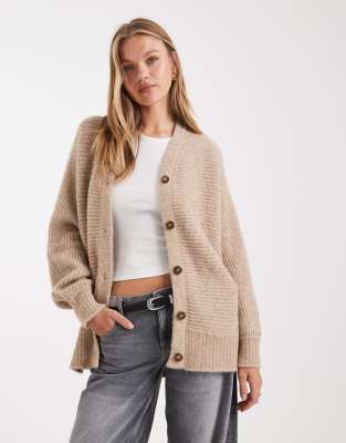 Asos Design Cozy Longline Cardigan In Neutral