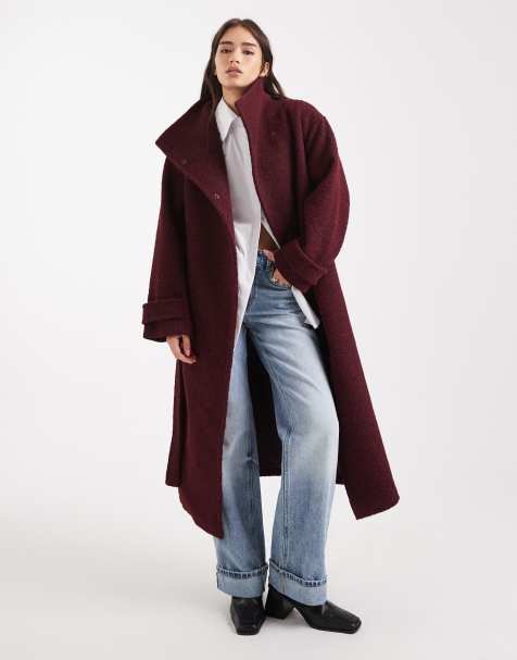 ASOS DESIGN cozy longline formal coat in burgundy - view 1