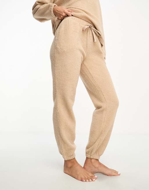 ASOS DESIGN cozy lounge borg hoodie w& sweatpants set in camel