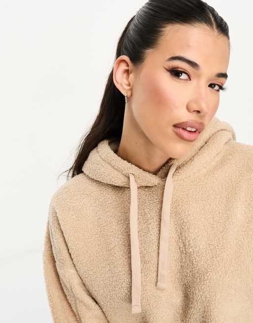 ASOS DESIGN cozy lounge borg hoodie w& sweatpants set in camel, 4 of 4