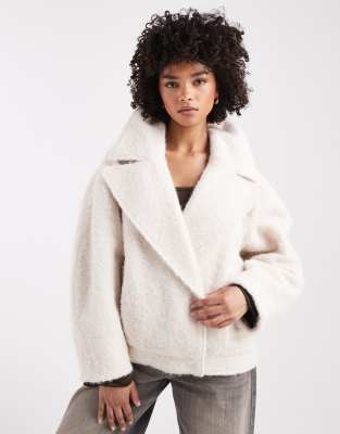 Asos Design Cozy Oversized Strong Shoulder Pea Coat In White