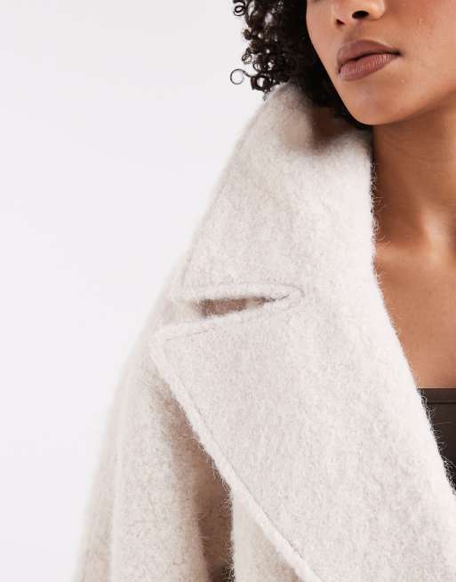 ASOS DESIGN cozy oversized strong shoulder pea coat in cream