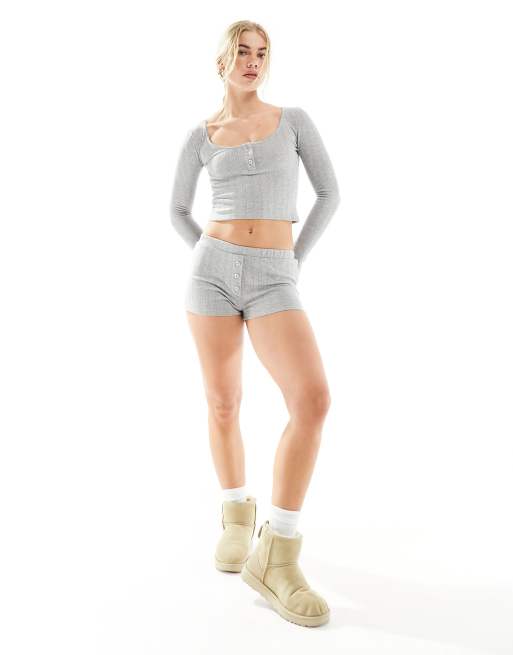 ASOS DESIGN cosy pointelle shorts in grey (part of a set)