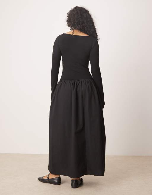 ASOS DESIGN cozy poplin mix maxi dress in black | ASOS