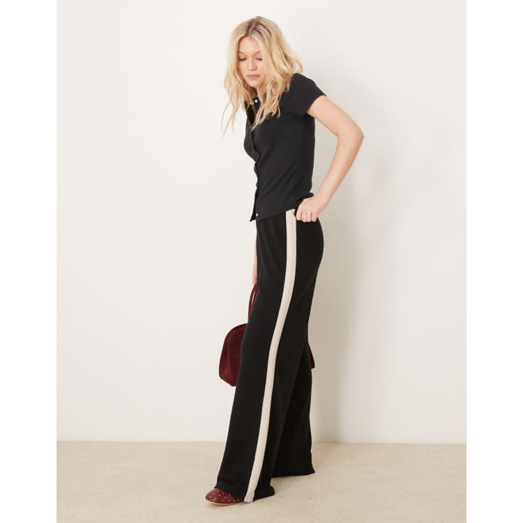パンツ +DEINET+ STRIPE WIDE LEG TROUSER IN BLACK KDTDL4S251106 LTS Tall Women's Black & Blue Side Stripe Wide Leg Trousers