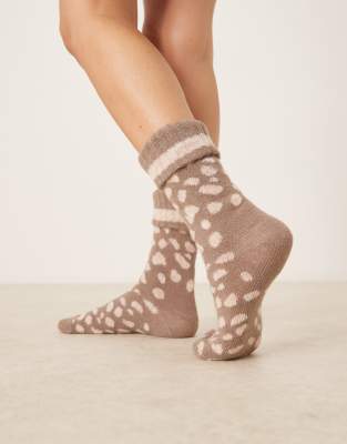 Asos Design Cozy Wool Blend Boot Socks With Bambi Design In Brown