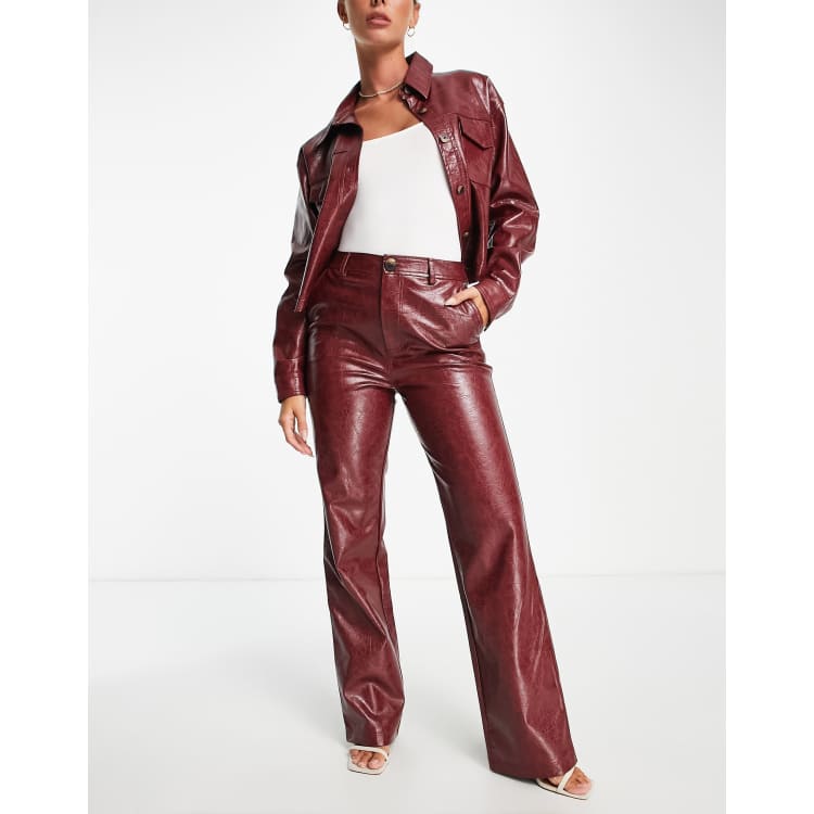 Cherry Red Faux Crocodile Leather Pants - Cider