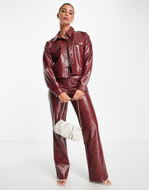 ASOS DESIGN crackle faux leather pants in red - part of a set , 4 of 4