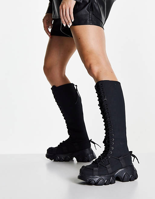 asos.com | ASOS DESIGN Crafty chunky canvas lace up boots in black