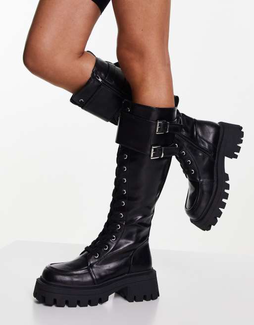 Chunky knee high store lace up boots