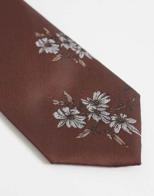 ASOS DESIGN - Cravate à imprimé fleurs - Marron, 2 de 3