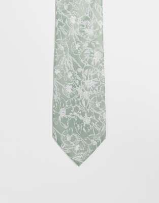 ASOS DESIGN - Cravate à imprimé fleurs - Vert sauge