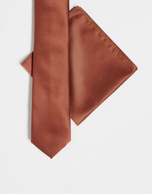 ASOS DESIGN standard tie and pocket square in light brown - ASOS Price Checker