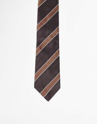 ASOS DESIGN - Cravate en satin à rayures larges - Marron-Brown