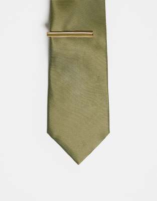 ASOS DESIGN - Cravate en satin avec épingle - Vert