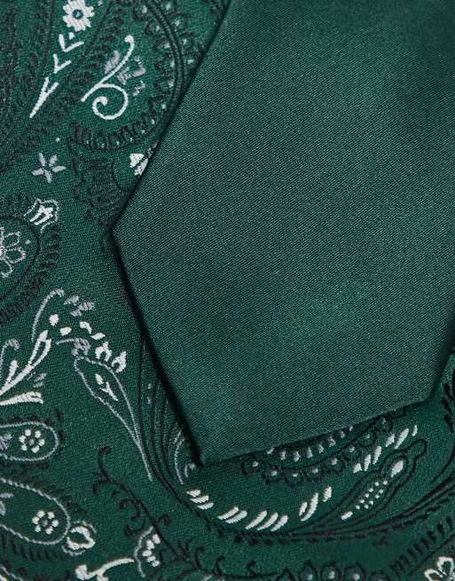 ASOS DESIGN - Cravate en satin et pochette à motif cachemire - Vert forêt, 3 de 3