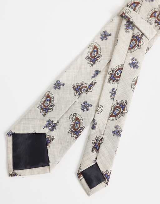 ASOS DESIGN - Cravate et pochette à motif cachemire - Beige, 3 de 3