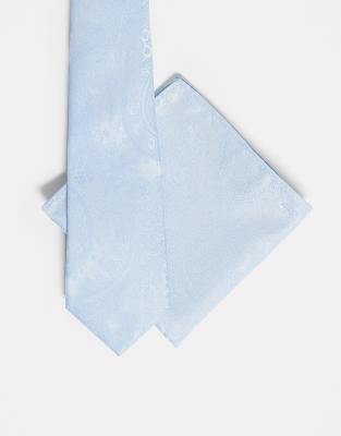 ASOS DESIGN - Cravate et pochette à motif cachemire - Bleu