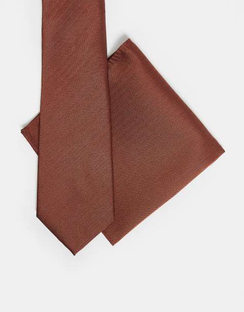 ASOS DESIGN - Cravate et pochette en satin - Marron - view 1