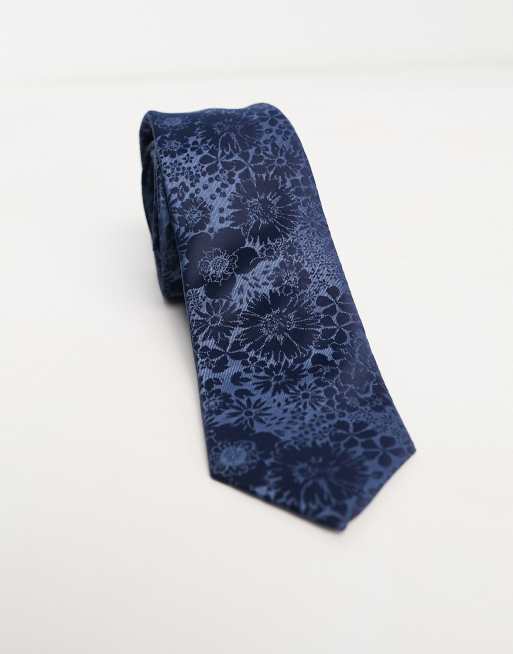ASOS DESIGN - Cravate fine à fleurs - Bleu marine ton sur ton, 3 de 4