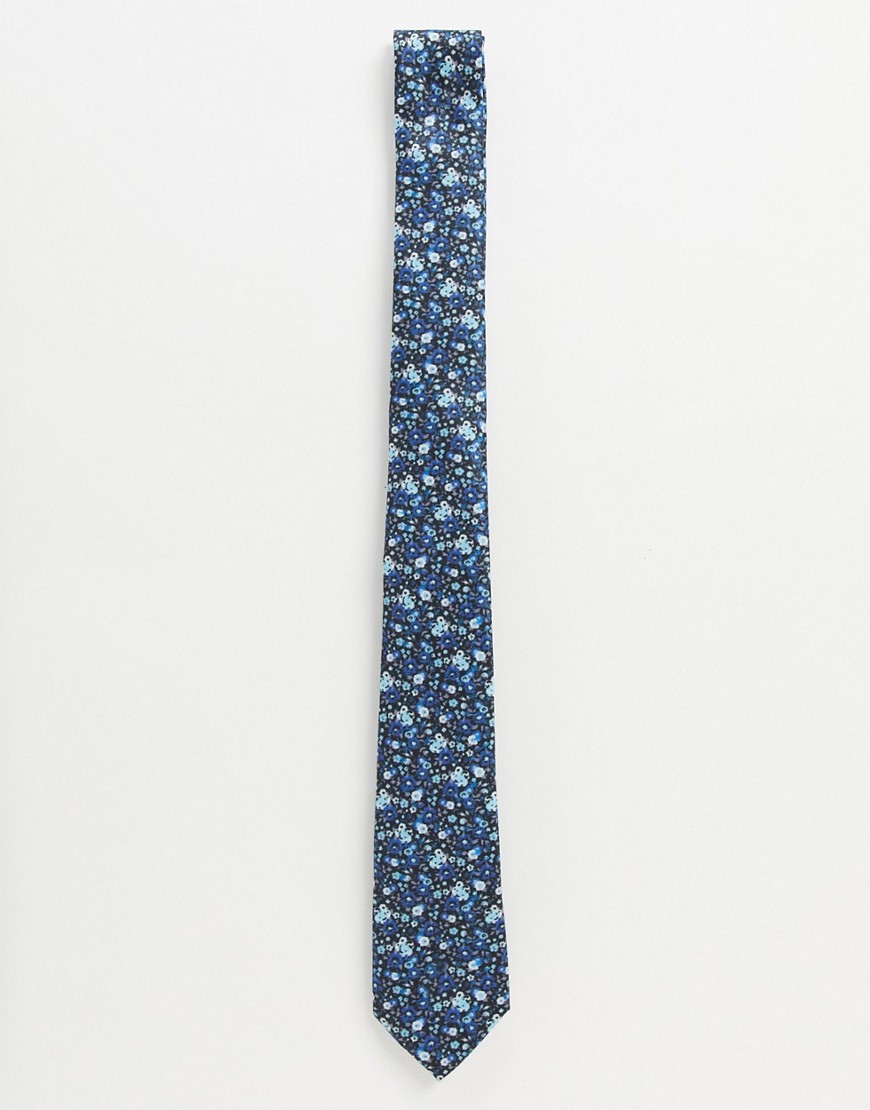 ASOS DESIGN - Cravatta a fiorellini blu navy