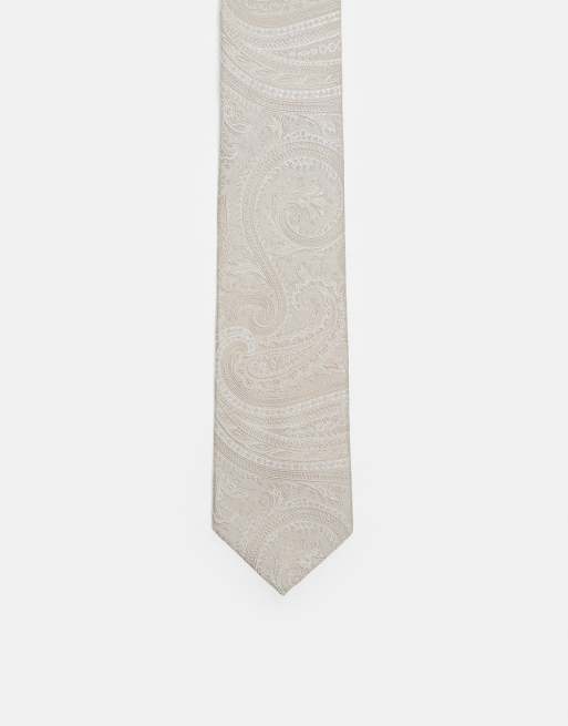 ASOS DESIGN - Cravatta con stampa cachemire di colore neutro