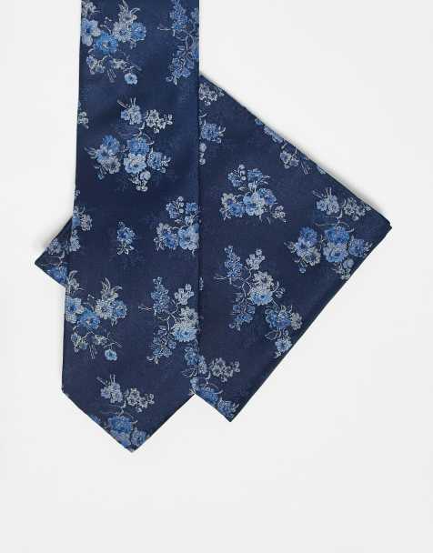 ASOS DESIGN - Cravatta e fazzoletto da taschino blu navy a fiori - view 1