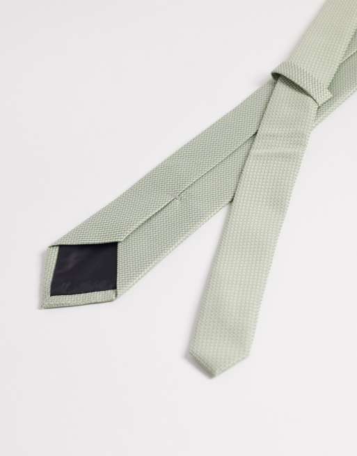 ASOS DESIGN - Cravatta e fazzoletto da taschino color verde salvia testurizzati, 3 di 3